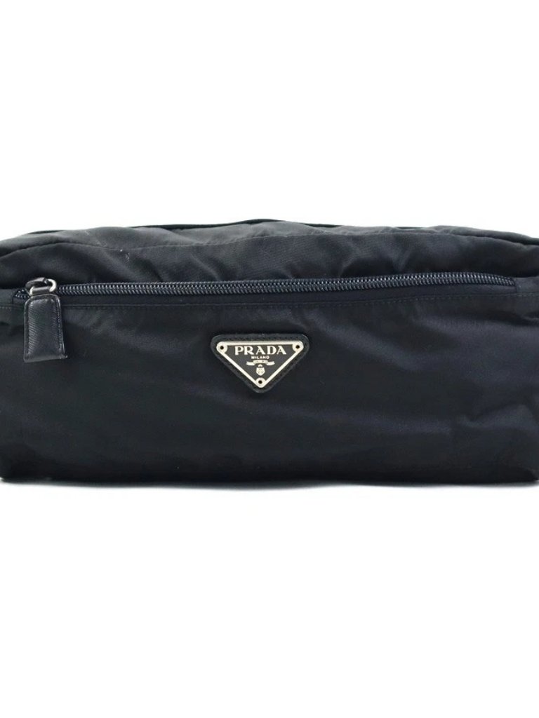 Auth Prada Clutch Bag Pouch Black Nylon/Leather R10861a